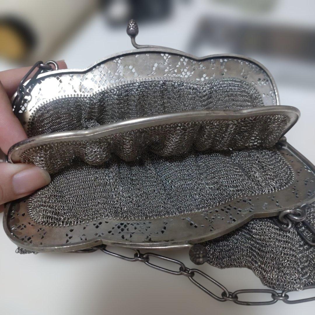 レティキュール　アンティーク　シルバー　銀製　純銀　ヨーロッパ　花　鳥　模様