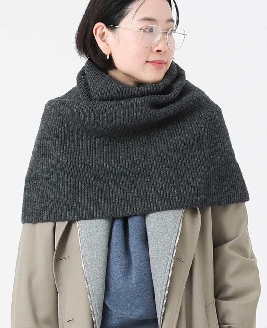 未使用級✨AP STUDIO　2024　リブニットケープ　グレー　カシミヤ混