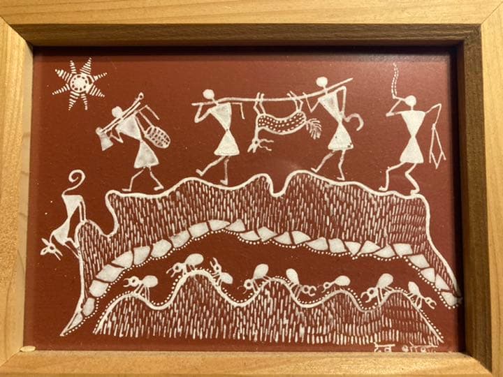 ワルリー画　原画　額付き　インド　絵画　原住民