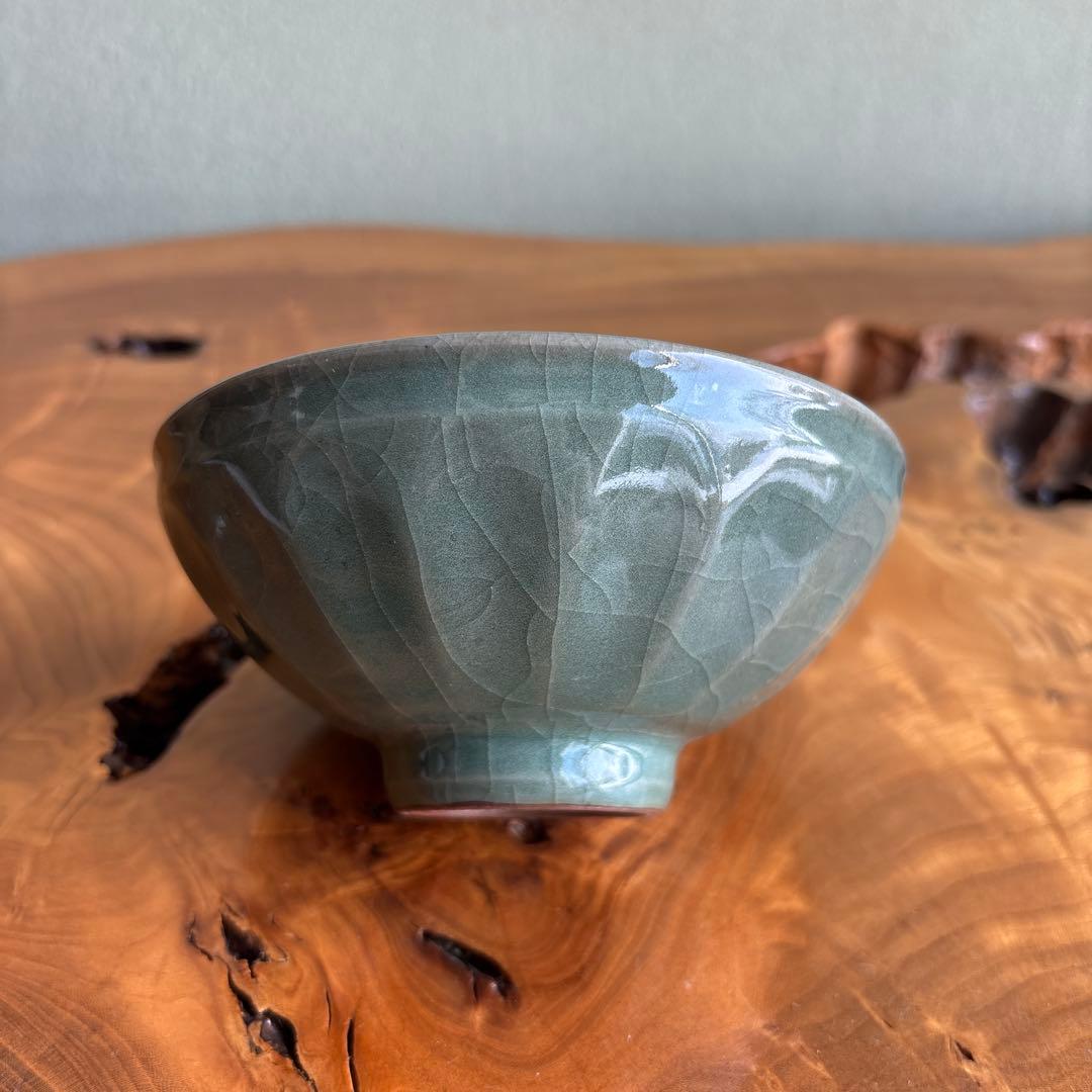 青磁天目茶碗 尾道有神窯 金野光賀造 抹茶碗 茶道具 共箱226m