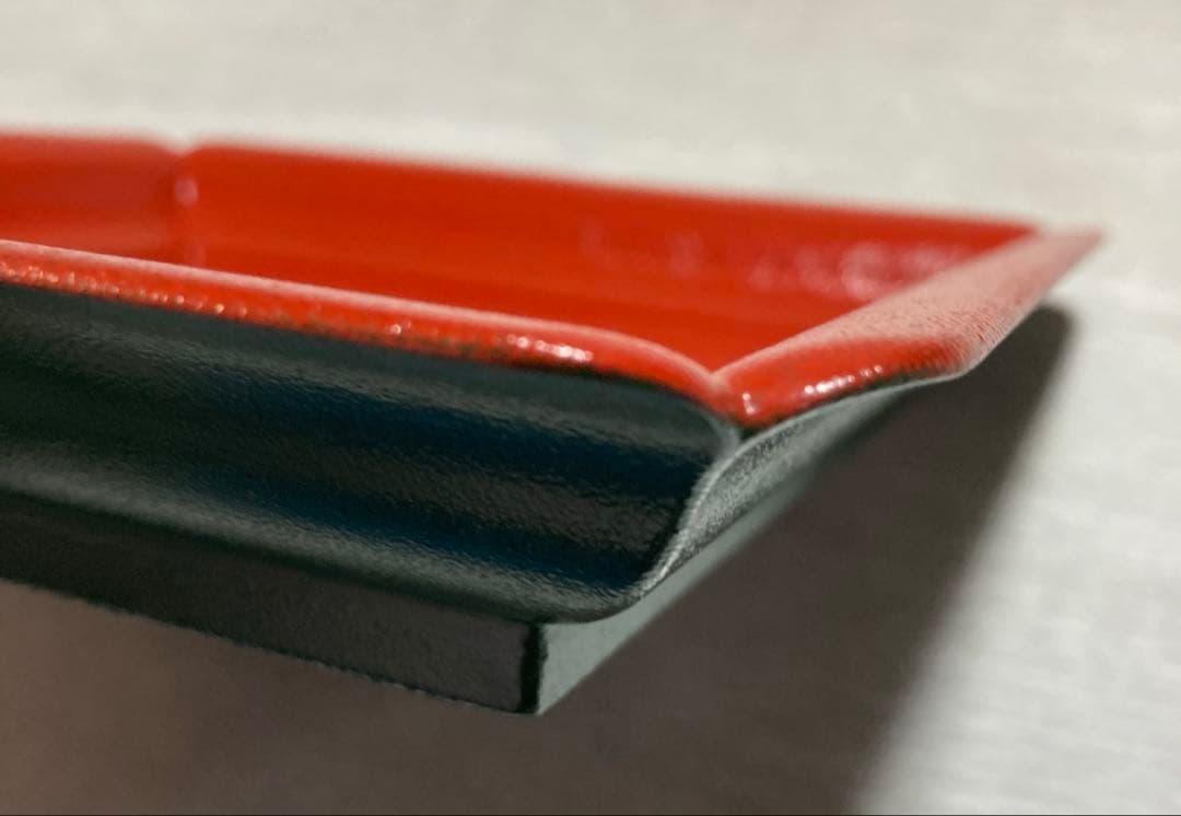 若狭盆　木製 四方盛り鉢、朱/翠バイカラーしぼ漆塗り　未使用品